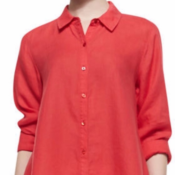 Eileen Fisher Tops - Eileen Fisher Red Irish Linen Button Down Shirt